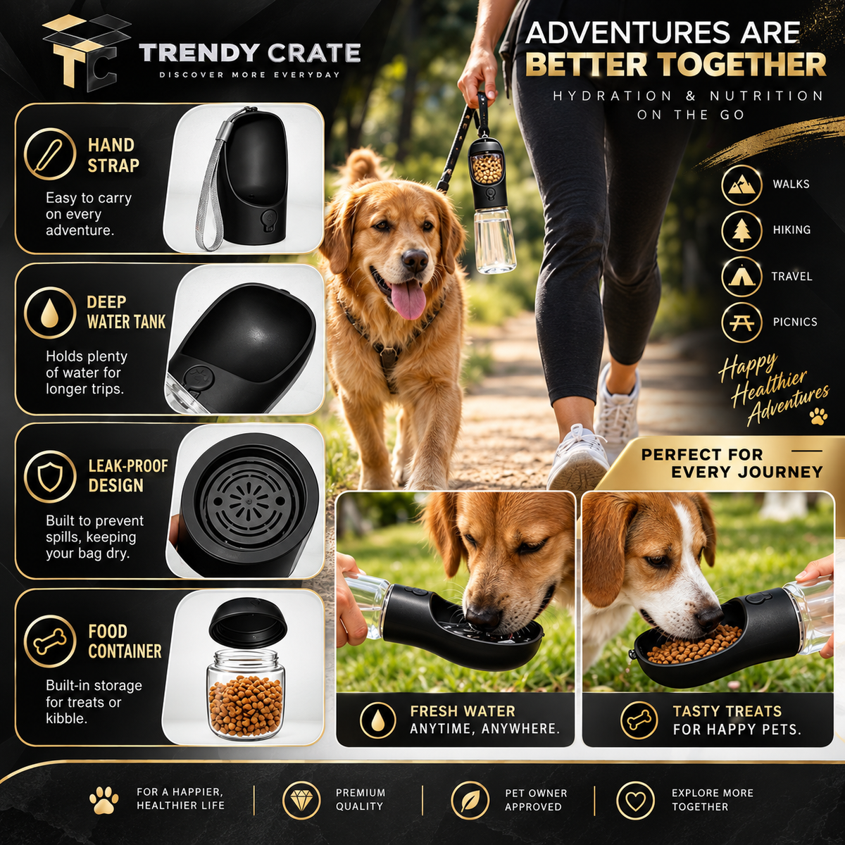 Portable Dog Water Bottle with Food Container, Drinking Bottle for Travel