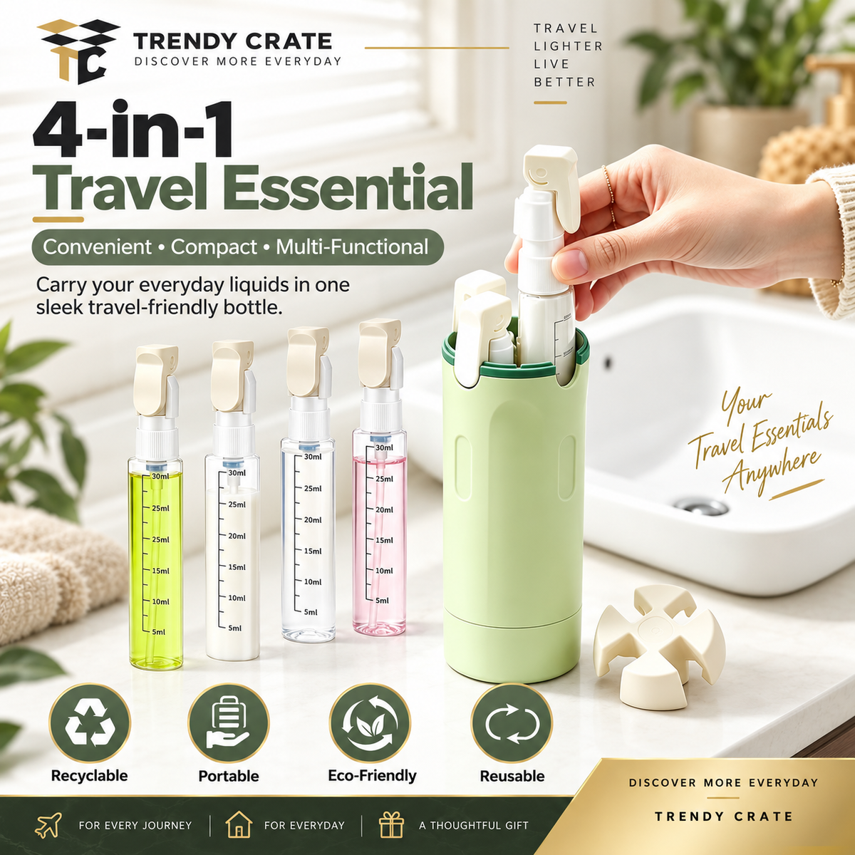 4-in-1 Travel Dispenser Bottle