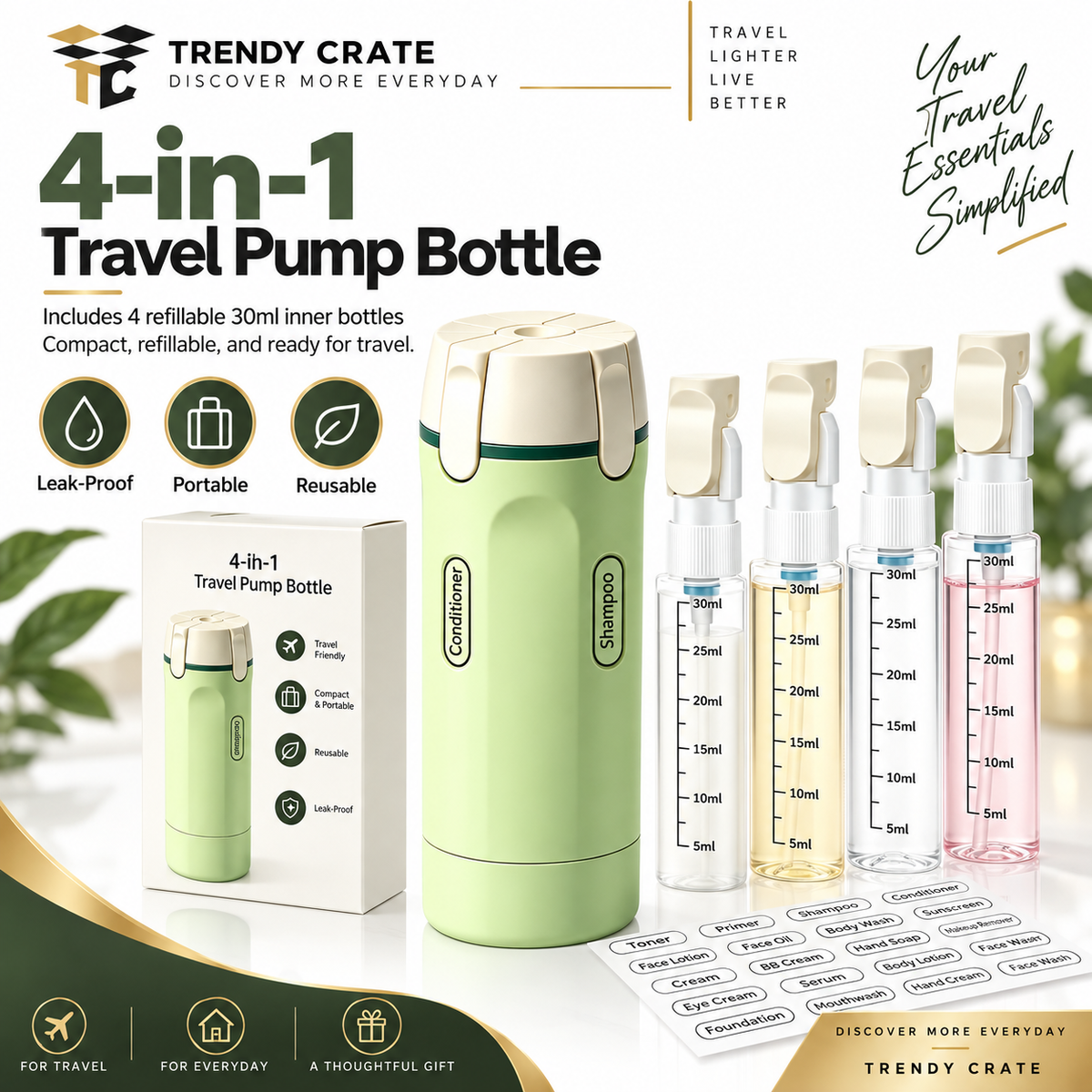 4-in-1 Travel Dispenser Bottle